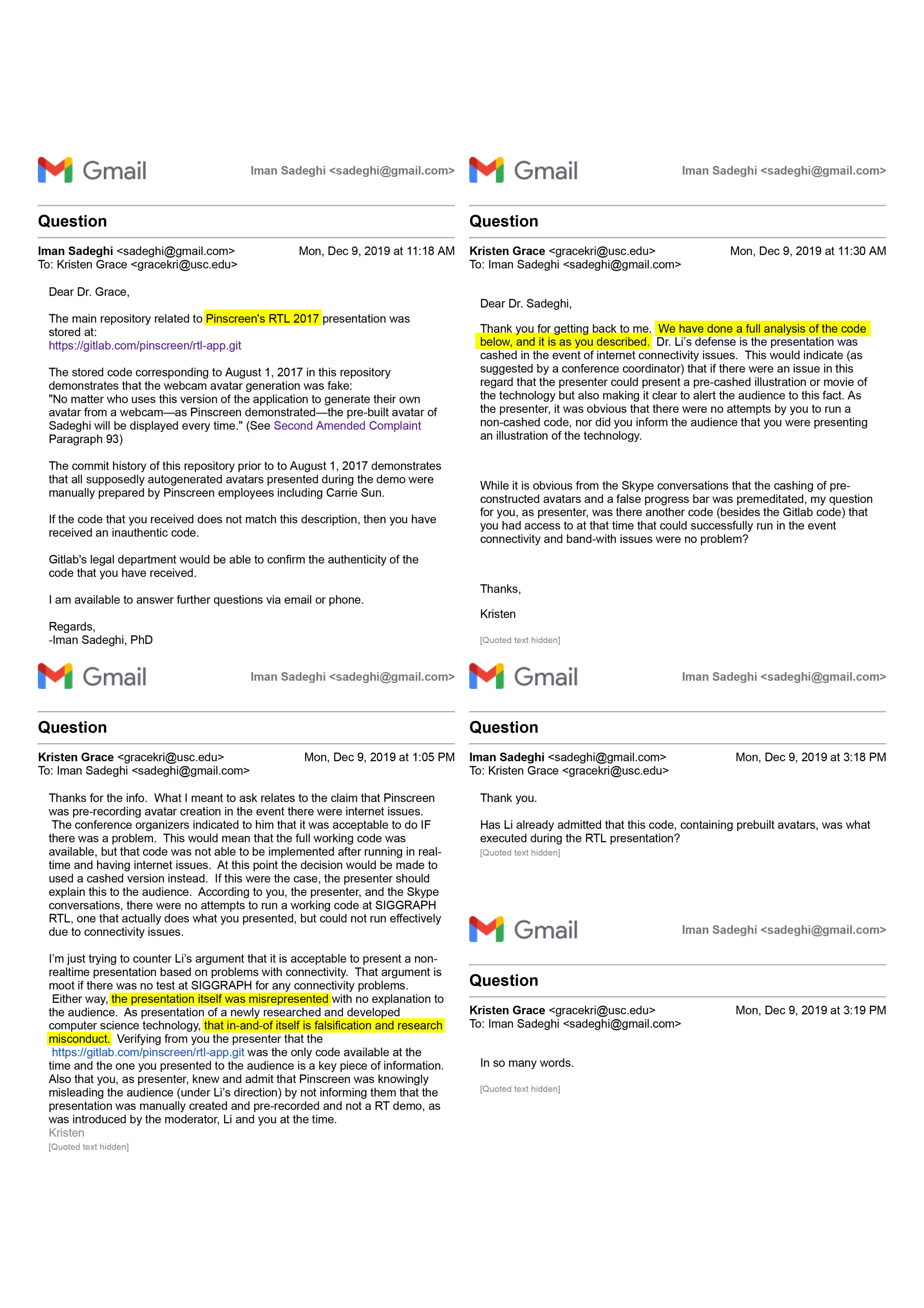 Hao Li Authenticates USC's Confirmation of Pinscreen's Public&nbsp;Deception at ACM&nbsp;SIGGRAPH RTL&nbsp;2017 Page 4
