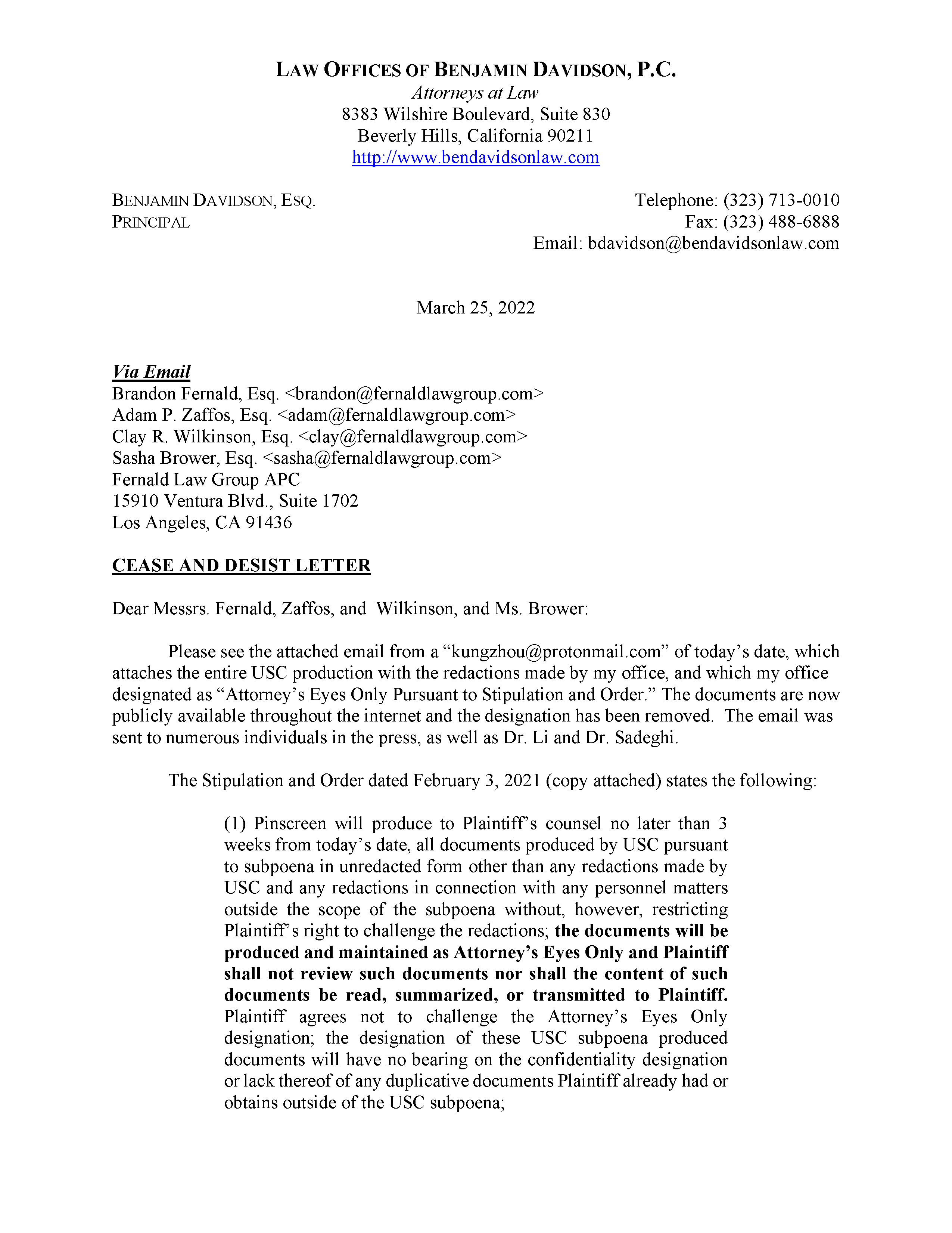 Hao Li Authenticates USC's Investigation Report re Pinscreen's Public&nbsp;Deception at ACM&nbsp;SIGGRAPH RTL&nbsp;2017 Page 1