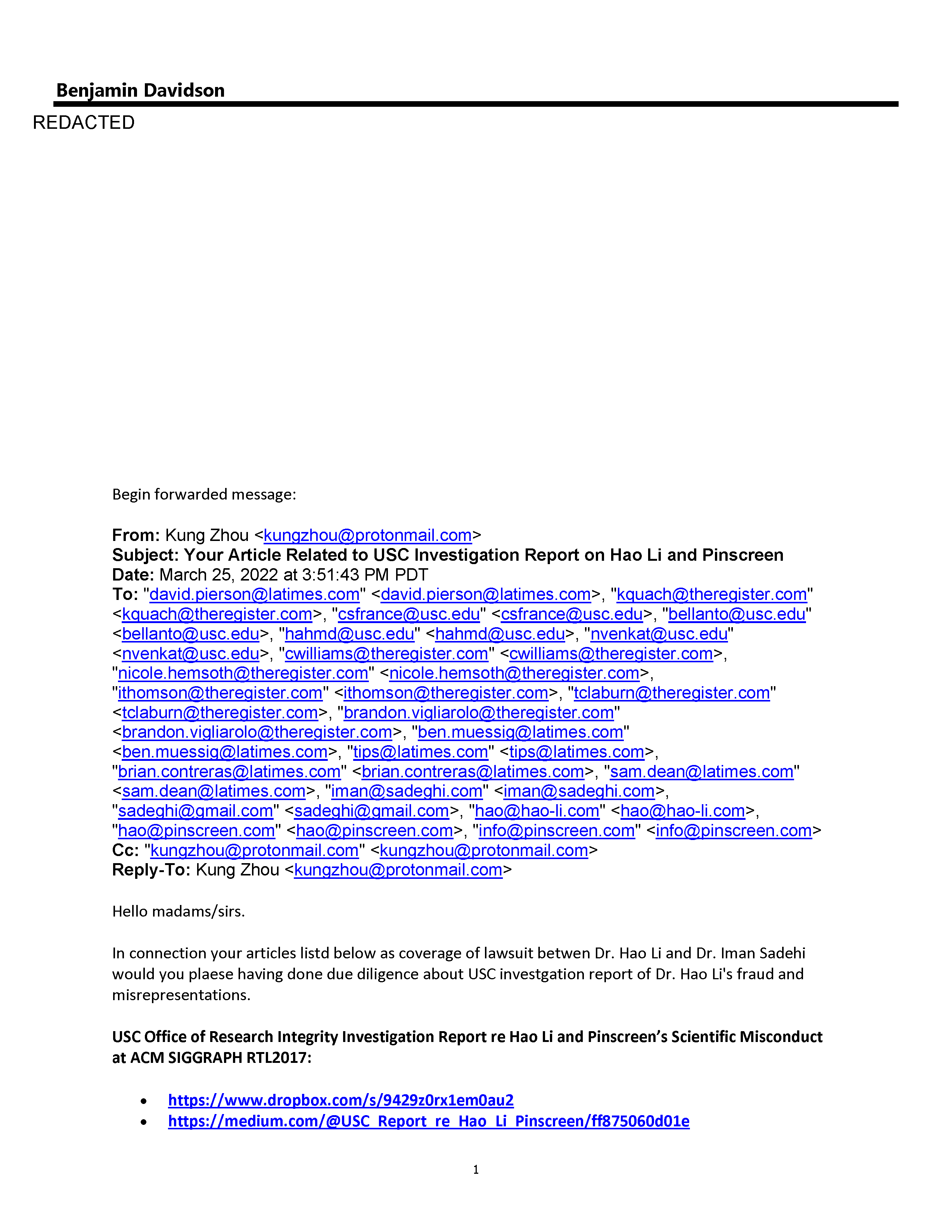 Hao Li Authenticates USC's Investigation Report re Pinscreen's Public&nbsp;Deception at ACM&nbsp;SIGGRAPH RTL&nbsp;2017 Page 5