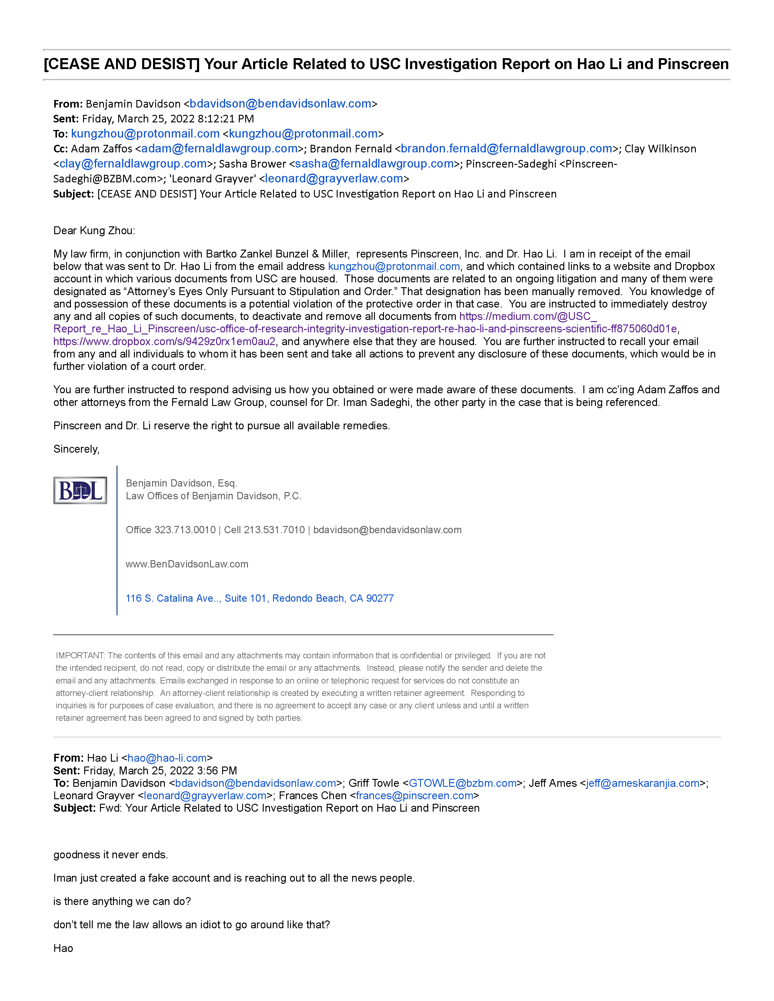 Hao Li Authenticates USC's Investigation Report re Pinscreen's Public&nbsp;Deception at ACM&nbsp;SIGGRAPH RTL&nbsp;2017 Page 7