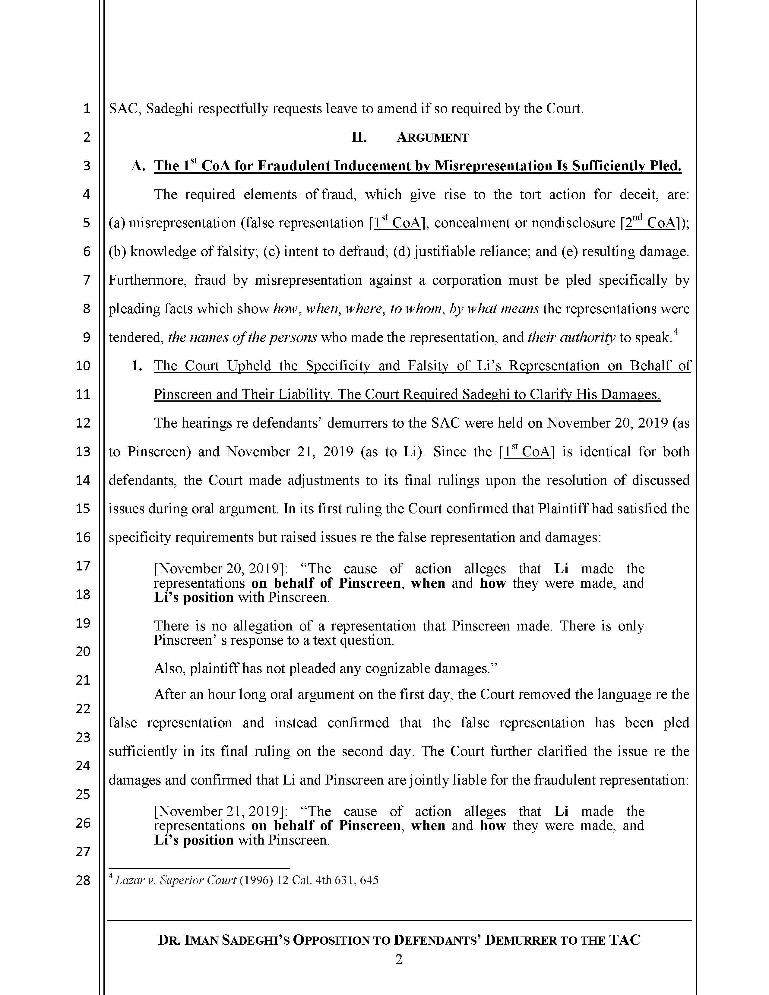 Sadeghi's Opposition to Defendant's Demurrer&nbsp;to&nbsp;the&nbsp;TAC Page 3