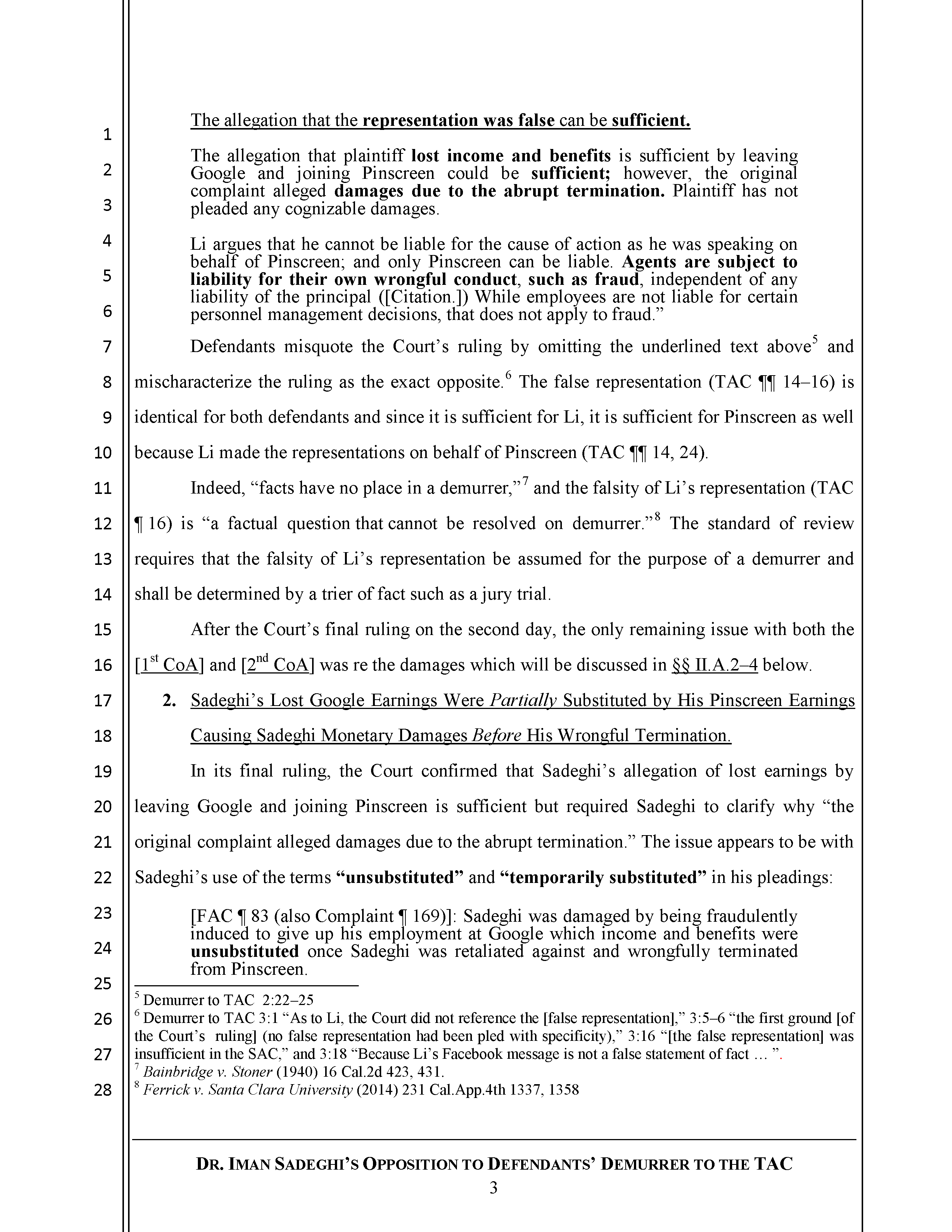 Sadeghi's Opposition to Defendant's Demurrer&nbsp;to&nbsp;the&nbsp;TAC Page 4
