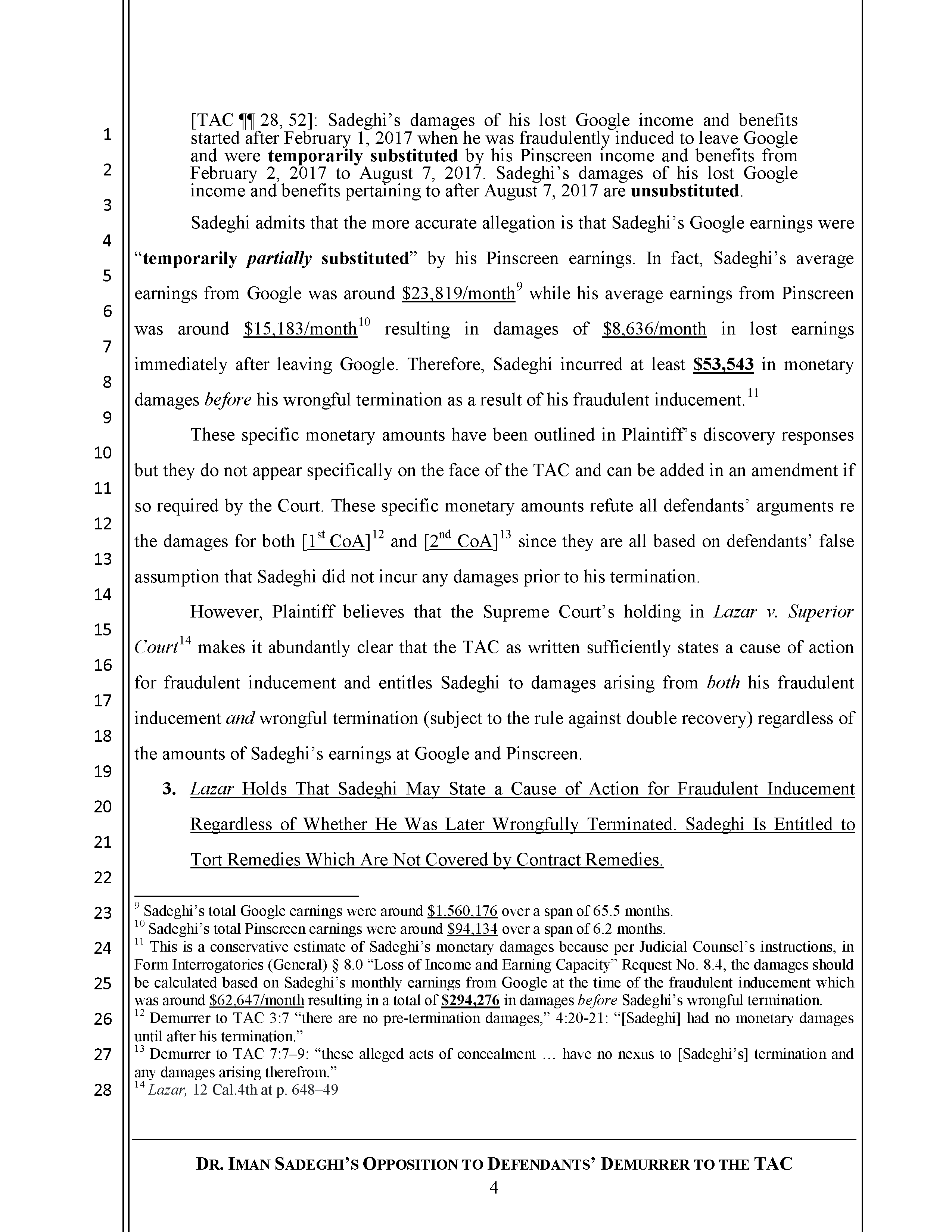 Sadeghi's Opposition to Defendant's Demurrer&nbsp;to&nbsp;the&nbsp;TAC Page 5