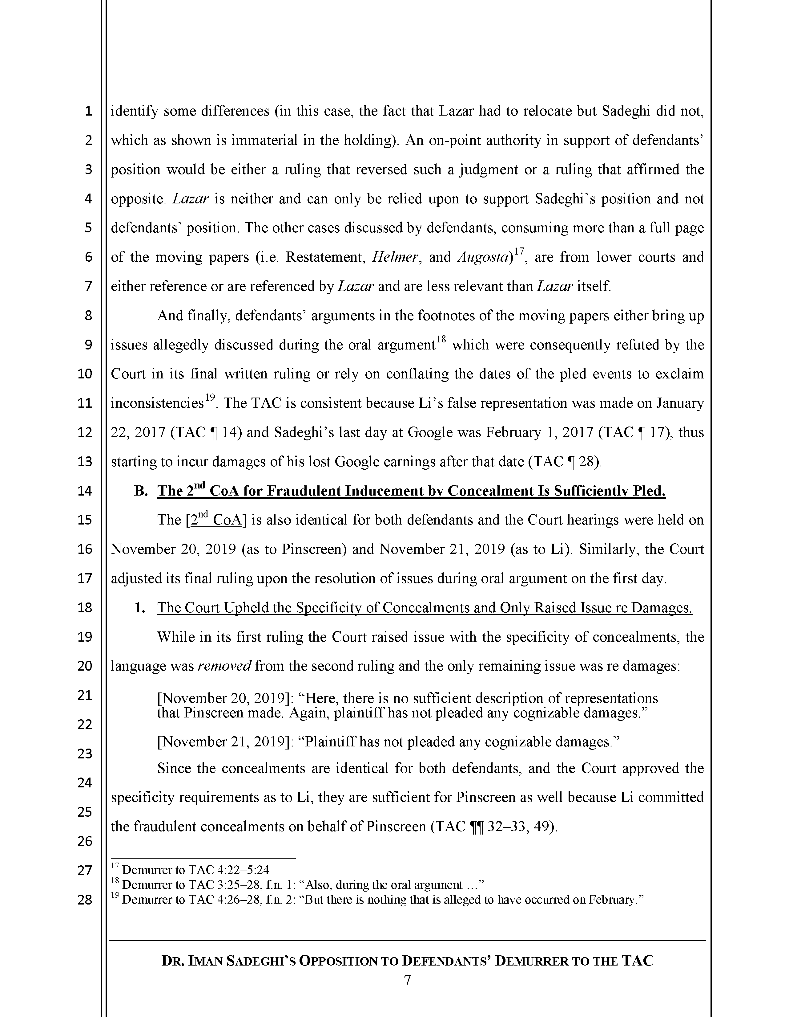 Sadeghi's Opposition to Defendant's Demurrer&nbsp;to&nbsp;the&nbsp;TAC Page 8