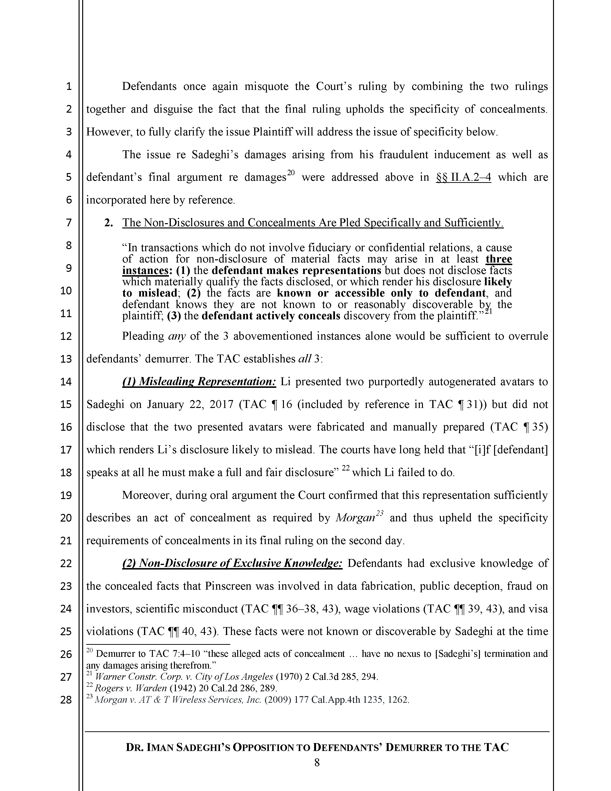 Sadeghi's Opposition to Defendant's Demurrer&nbsp;to&nbsp;the&nbsp;TAC Page 9