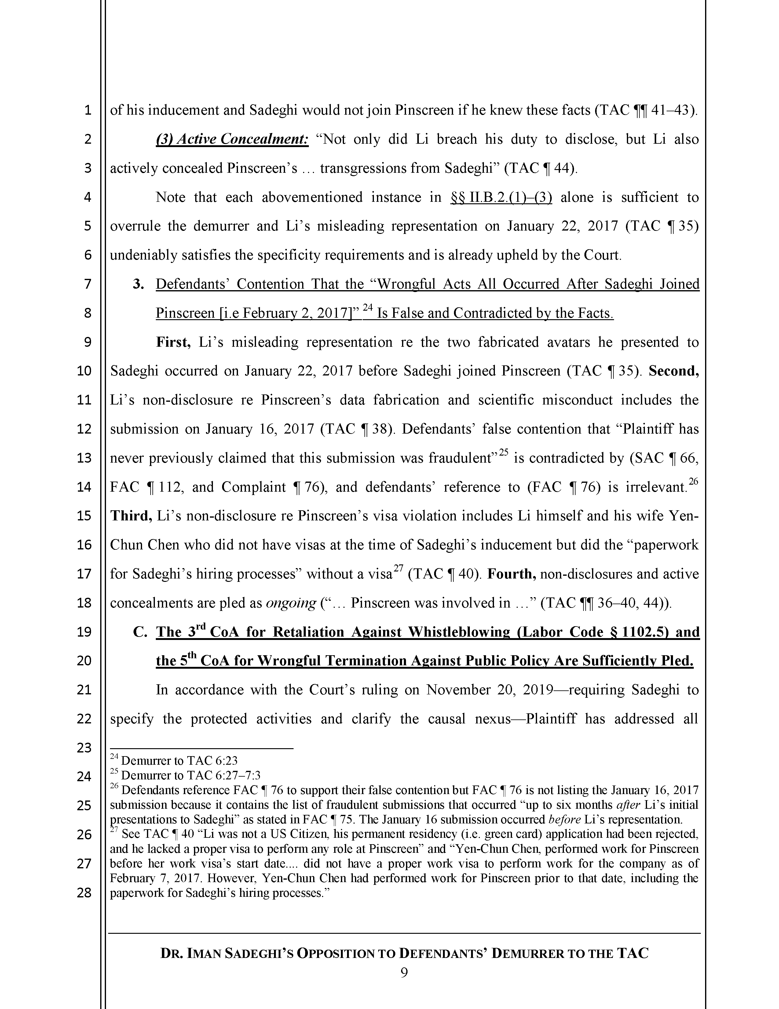 Sadeghi's Opposition to Defendant's Demurrer&nbsp;to&nbsp;the&nbsp;TAC Page 10