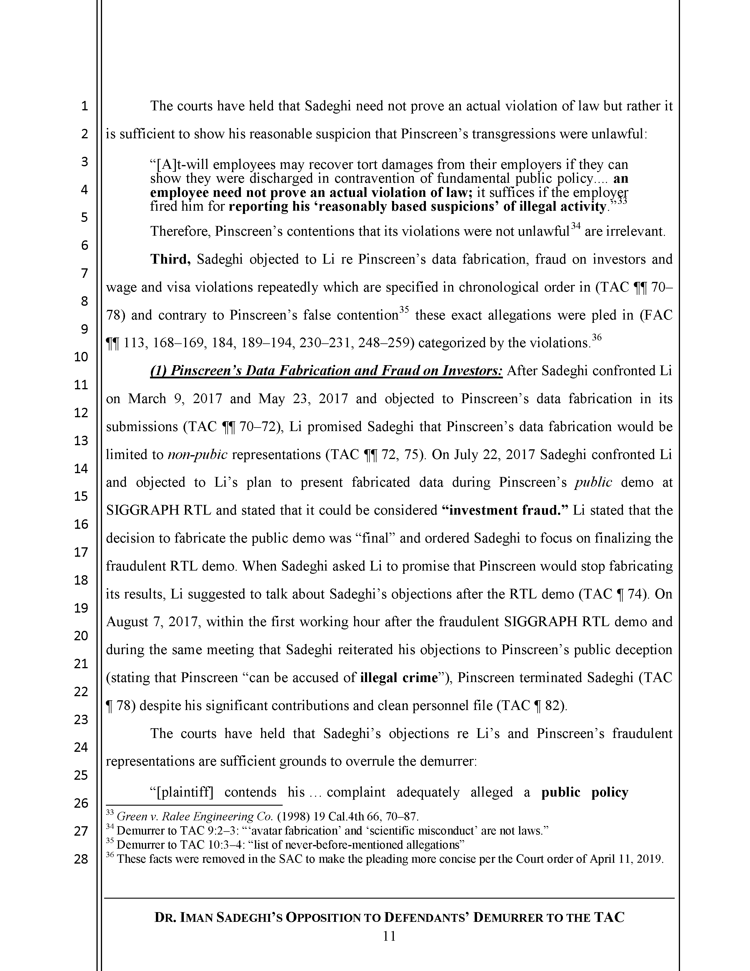 Sadeghi's Opposition to Defendant's Demurrer&nbsp;to&nbsp;the&nbsp;TAC Page 12
