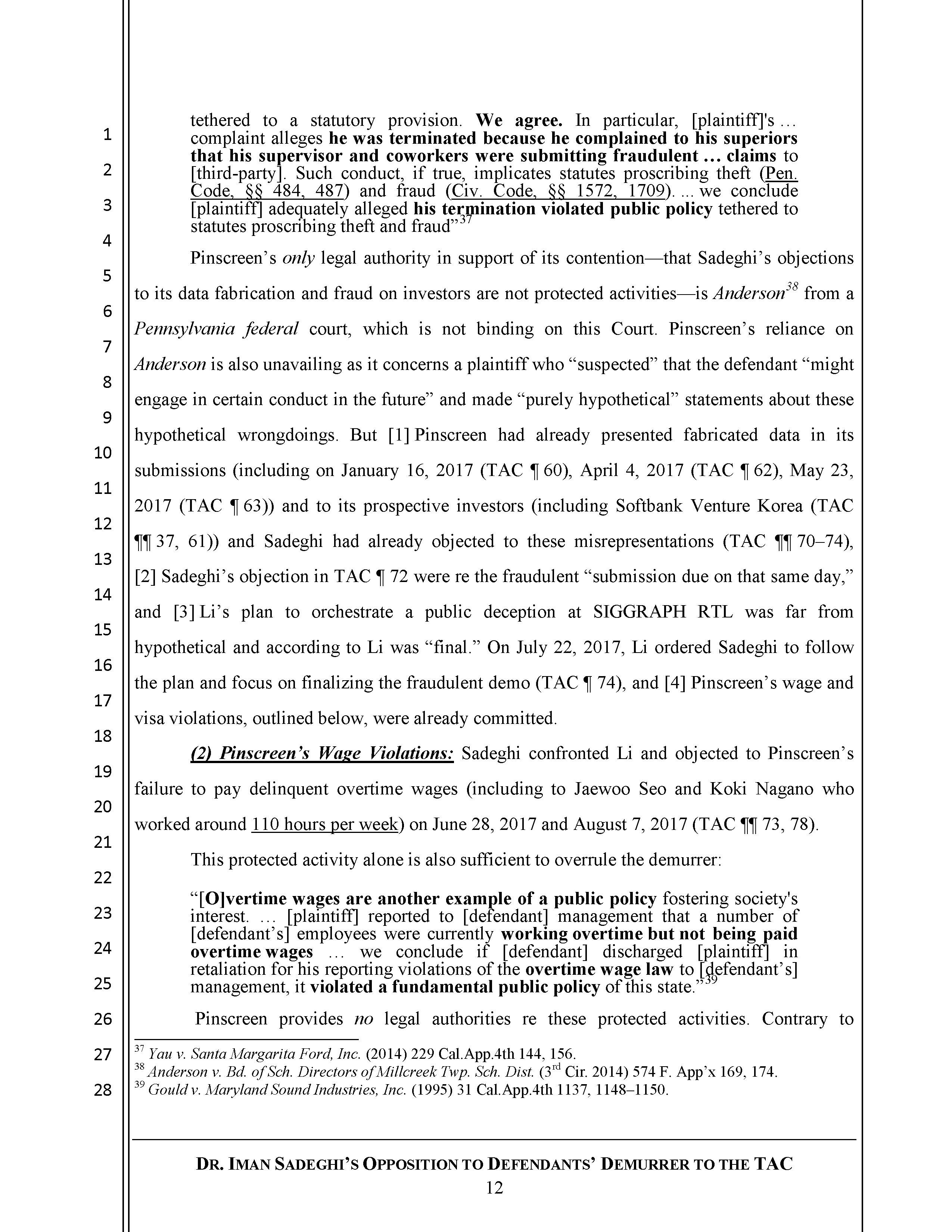 Sadeghi's Opposition to Defendant's Demurrer&nbsp;to&nbsp;the&nbsp;TAC Page 13
