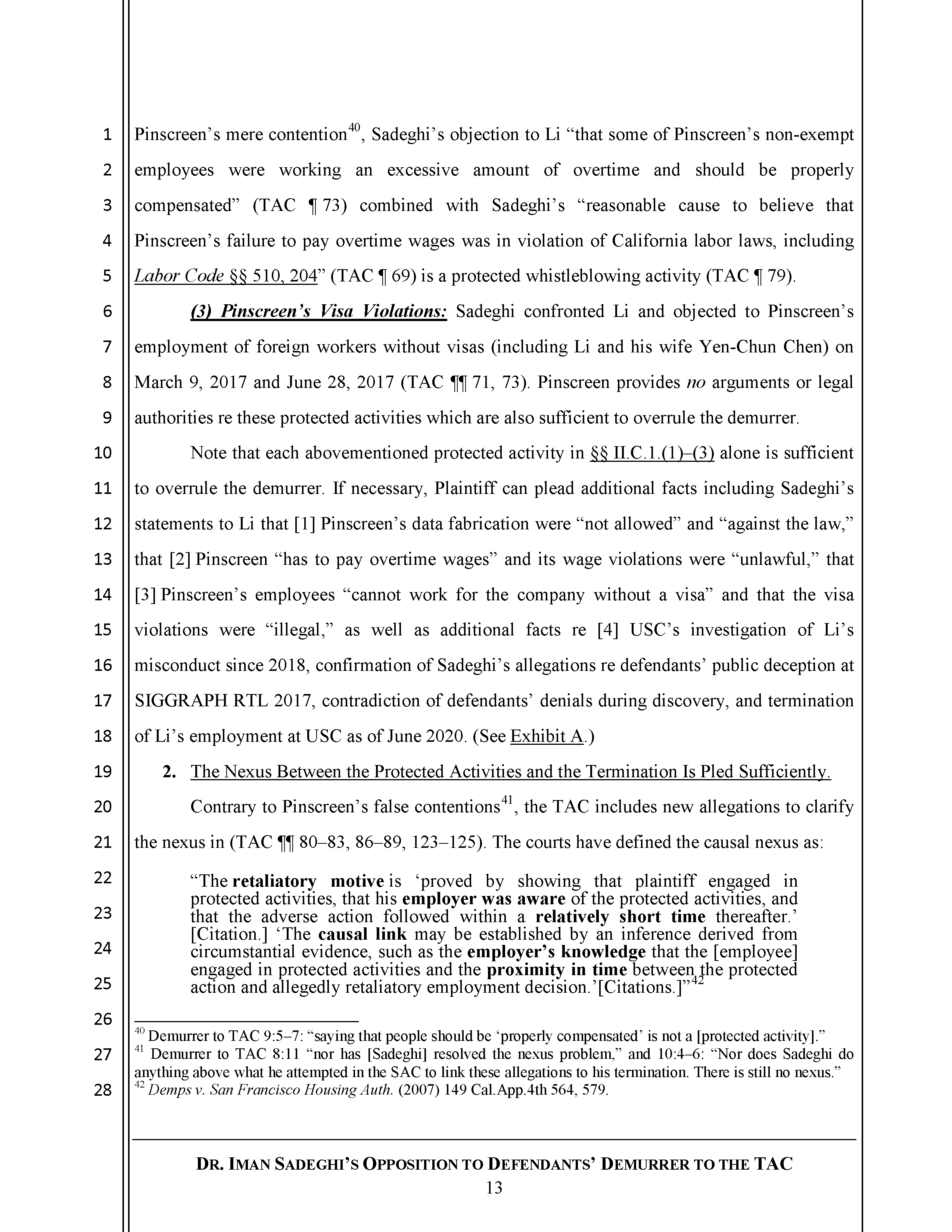 Sadeghi's Opposition to Defendant's Demurrer&nbsp;to&nbsp;the&nbsp;TAC Page 14