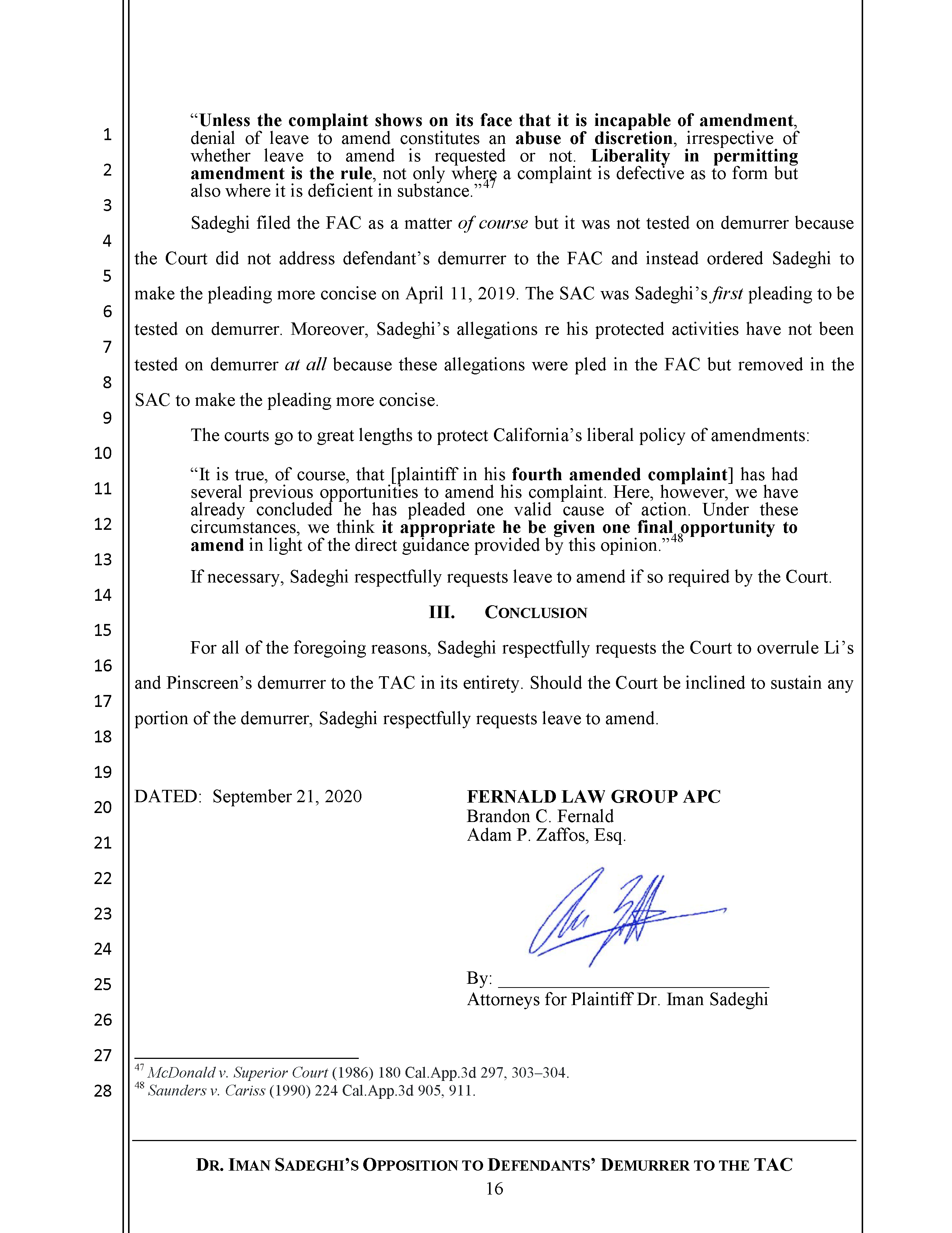 Sadeghi's Opposition to Defendant's Demurrer&nbsp;to&nbsp;the&nbsp;TAC Page 17