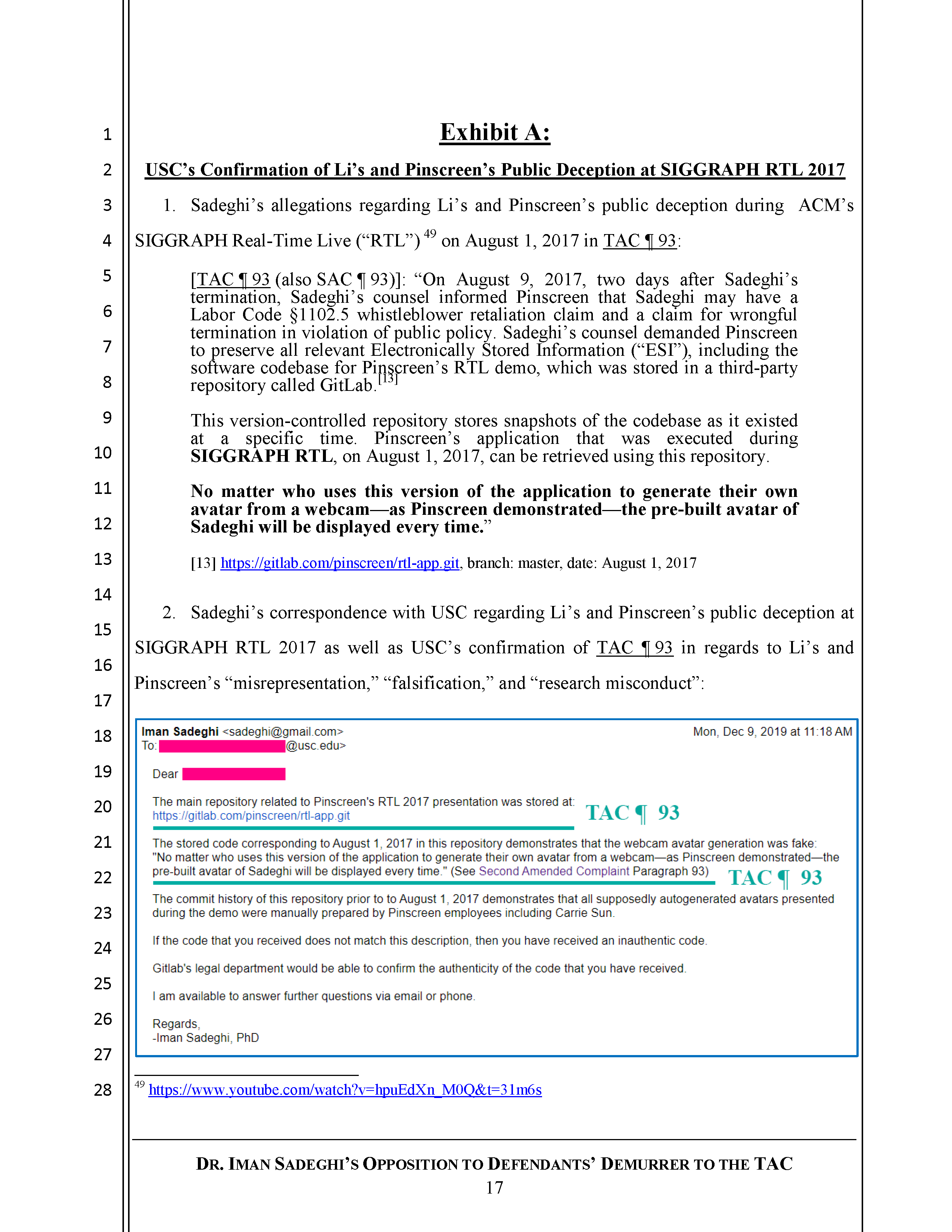 Sadeghi's Opposition to Defendant's Demurrer&nbsp;to&nbsp;the&nbsp;TAC Page 18