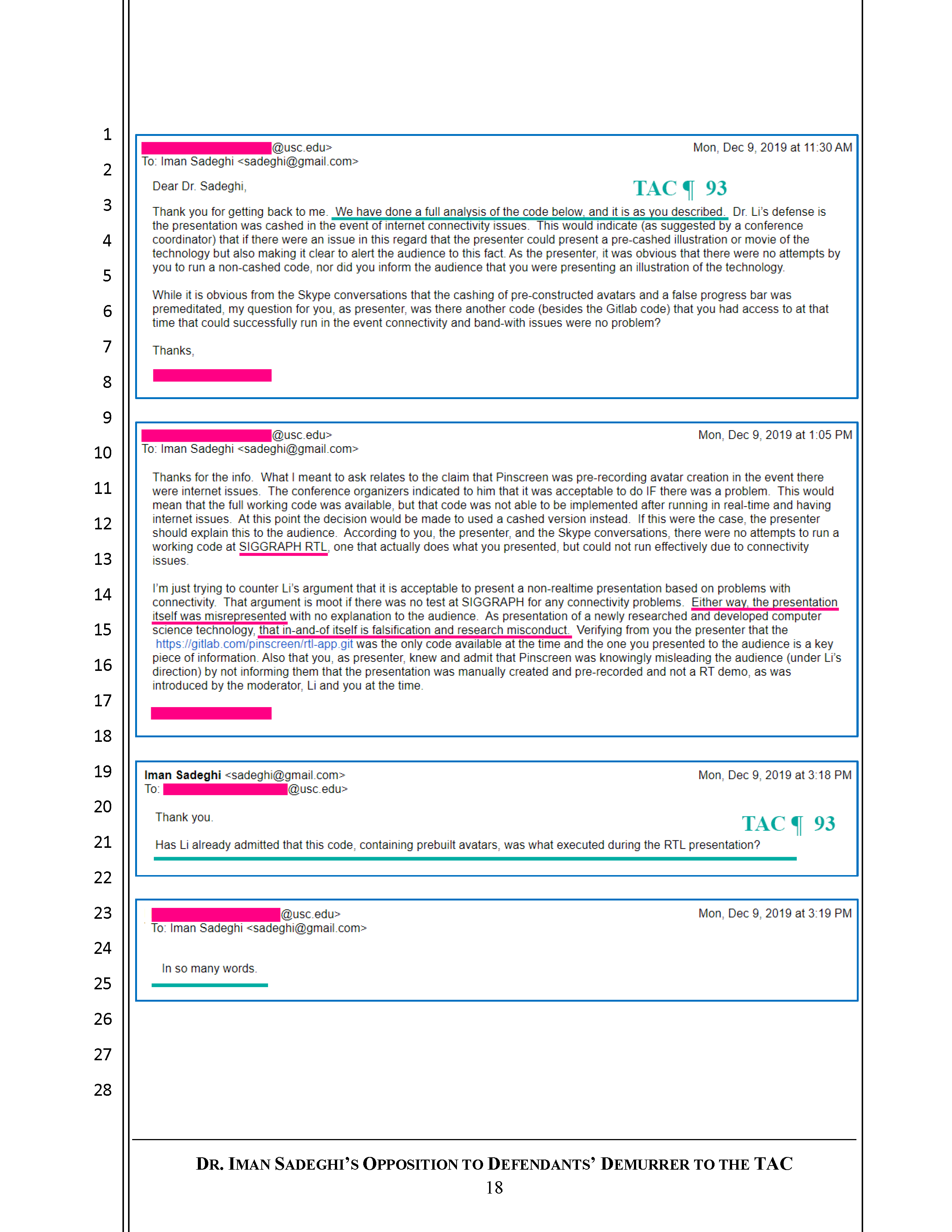Sadeghi's Opposition to Defendant's Demurrer&nbsp;to&nbsp;the&nbsp;TAC Page 19
