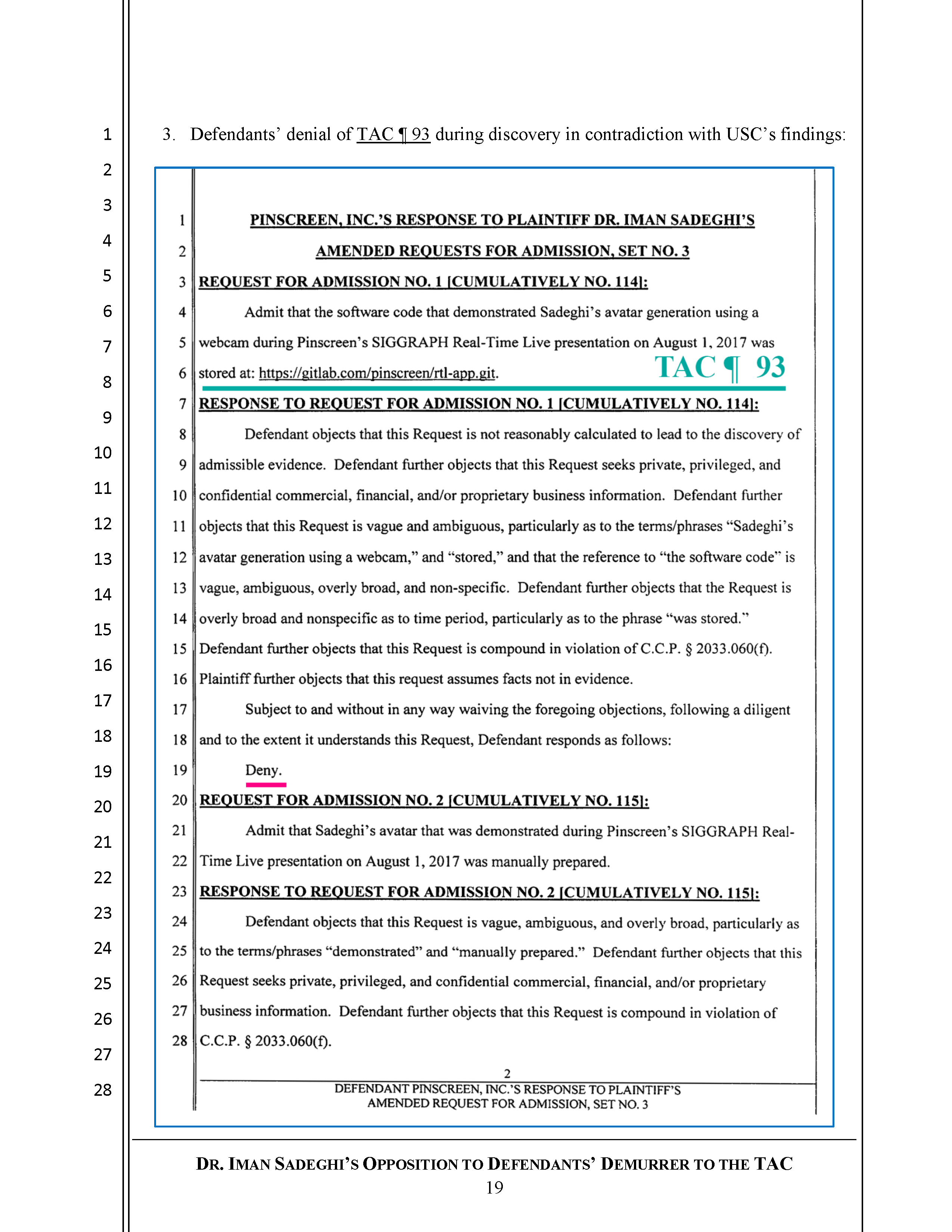 Sadeghi's Opposition to Defendant's Demurrer&nbsp;to&nbsp;the&nbsp;TAC Page 20