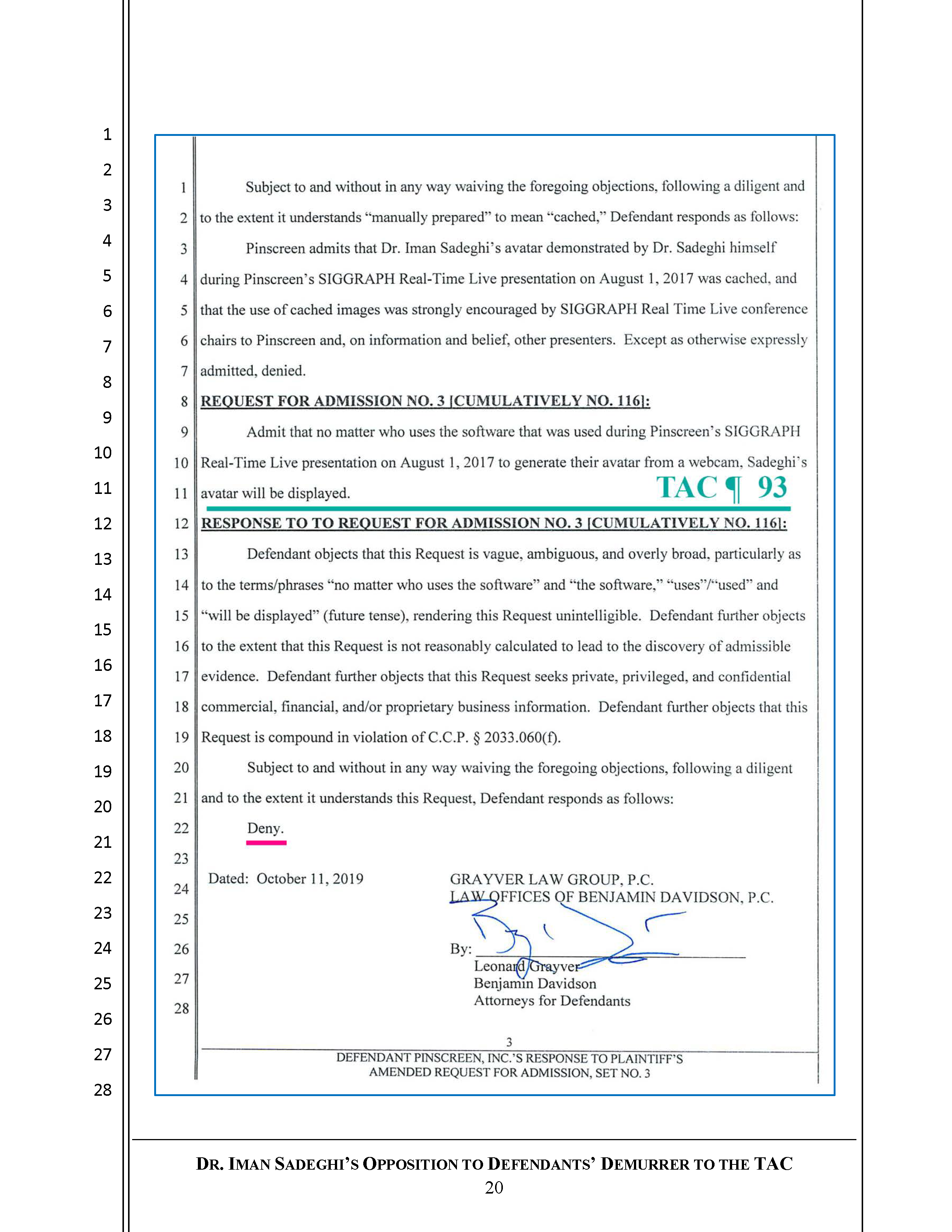 Sadeghi's Opposition to Defendant's Demurrer&nbsp;to&nbsp;the&nbsp;TAC Page 21