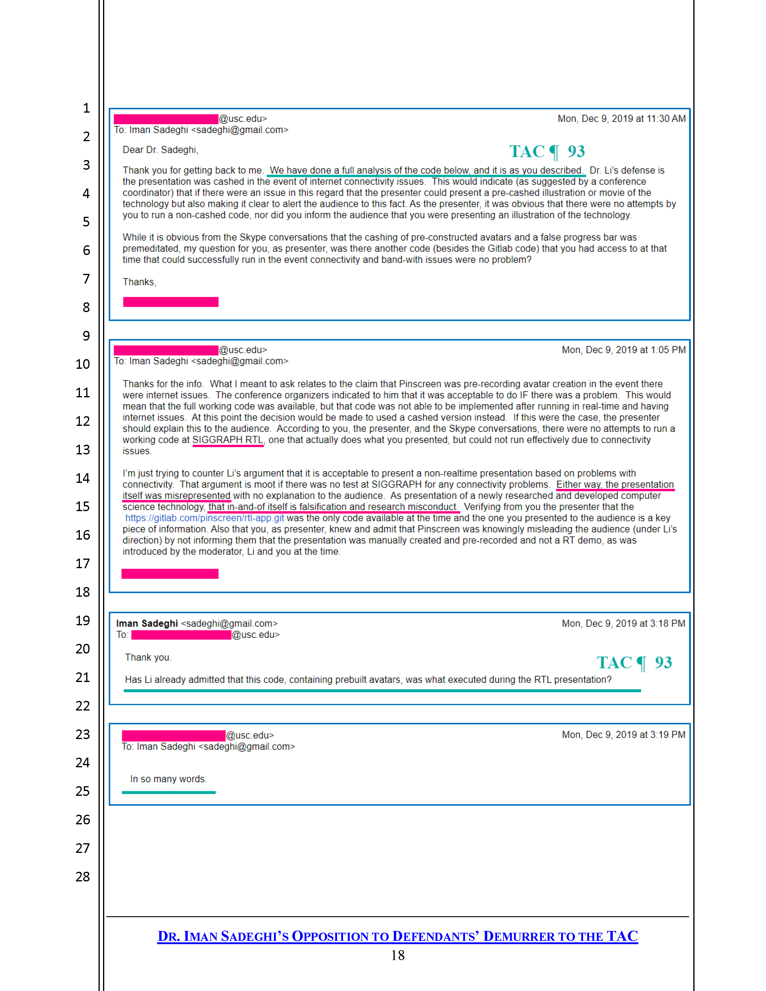 USC's Confirmation of Hao Li's and Pinscreen's Public&nbsp;Deception at ACM&nbsp;SIGGRAPH RTL&nbsp;2017 Page 3